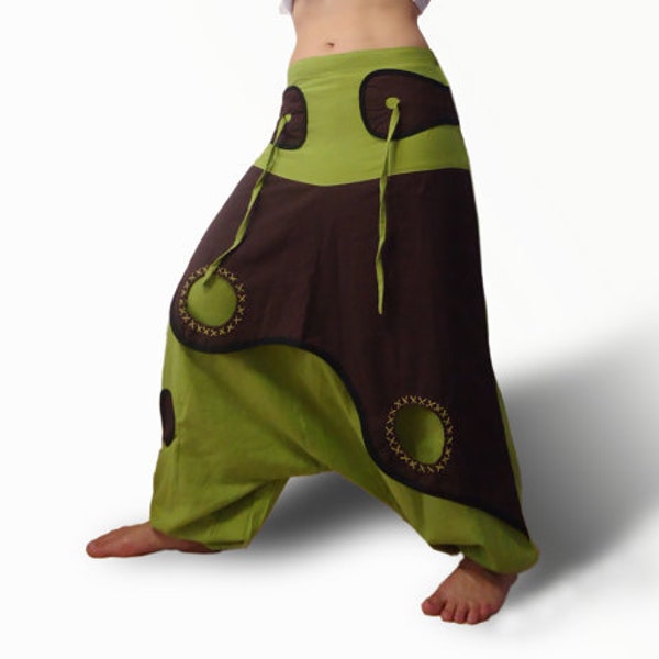 Harem Festival pants , Modern Hippie colourful pants (Last Pair L size) - drop crotch pants