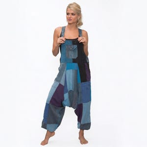 Patchwork Harem Jumpsuit, Lightweight Cotton Overalls for Women, Boho Summer Romper
