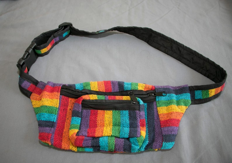 Rainbow cotton Pocket belt cross body bag festival money belt utility belt pouch boho bumbag psy trance belt