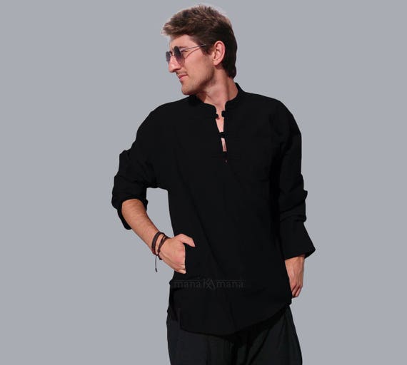 Mandarin Collar Shirt With Pocket Frog 
