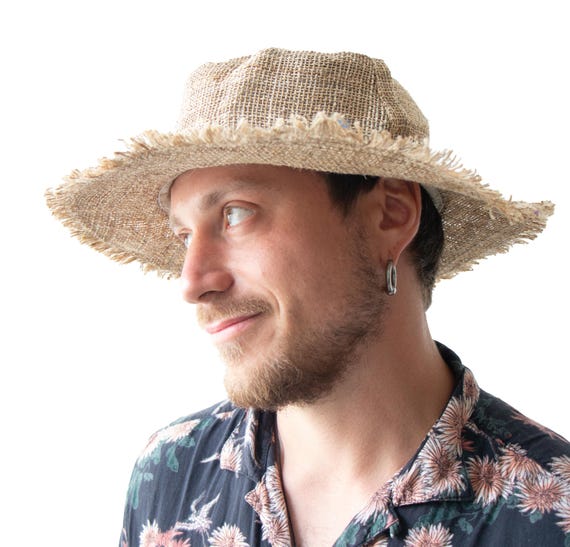 Hemp Sun Hat Wired Wide Brim Big Sizes M/L/XXL Farmers Garden Hippie Hemp Sun Hat with Frayed Edges, Lightweight, Adjustable  main image 2