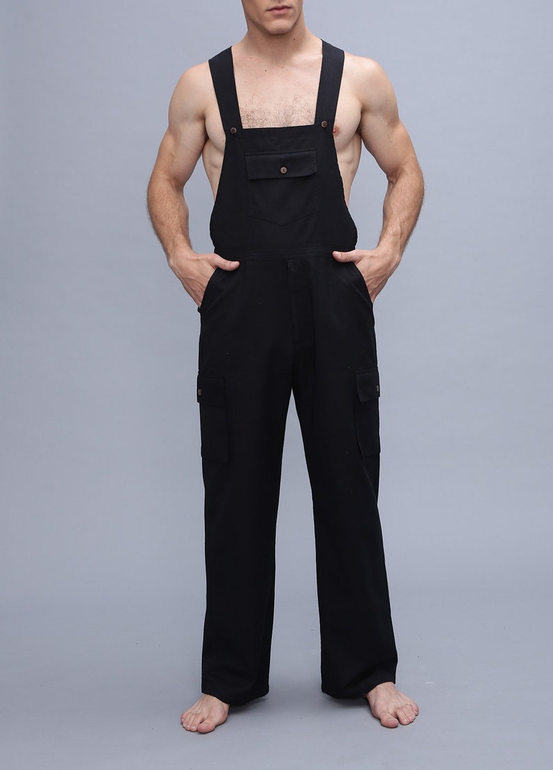 Mens Black Overall Thin Cotton Men's Jumpsuit Summer Etsy
