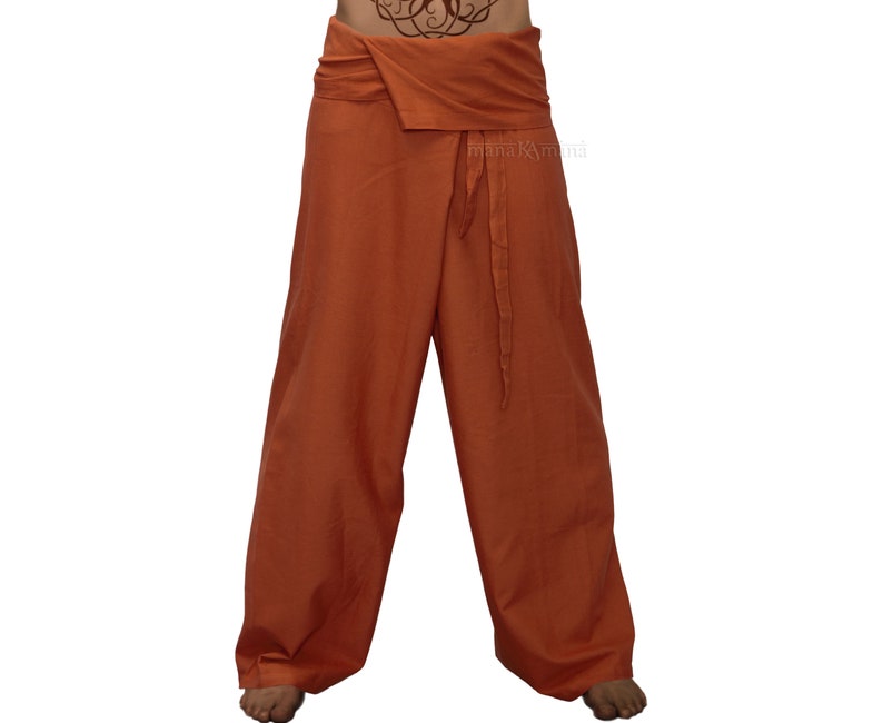 Thai Fisherman Pants Yoga Pants Plain Color Men / Women Thai wrap pants Rusty Orange