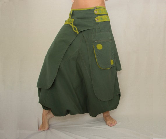Groene Boho harem broek met rok, Aladdin broeken Boho Afghani groene rok broek Groene Boho harem broek met rok, Aladdin broeken Boho Afghani groene rok broek