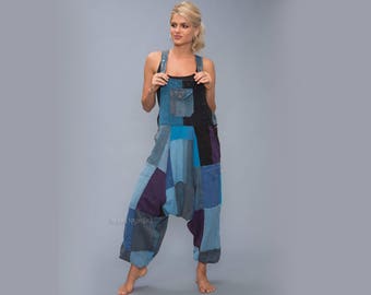 Patchwork Harem Jumpsuit, Aladdin Overalls - Baggy Boho - Women - Romper - maternity