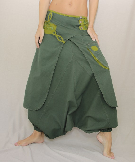 Groene Boho harem broek met rok, Aladdin broeken Boho Afghani groene rok broek Groene Boho harem broek met rok, Aladdin broeken Boho Afghani groene rok broek