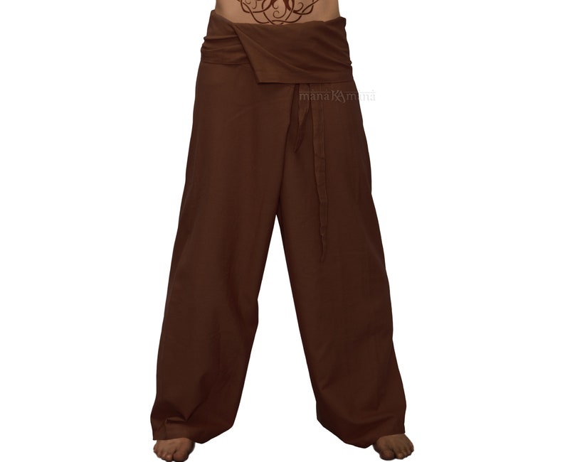 Thai Fisherman Pants Yoga Pants Plain Color Men / Women Thai wrap pants Brown