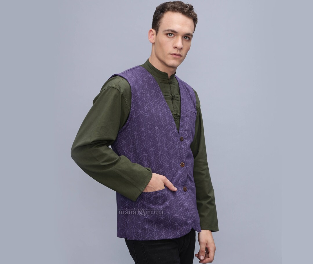 Mens Cotton Festival Vest With Pockets Burning Man Vest Etsy