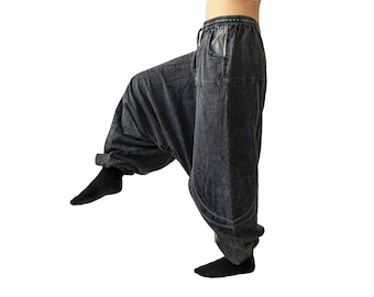 Stonewashed Harem pants - Drop crotch trousers with pockets  - thick cotton