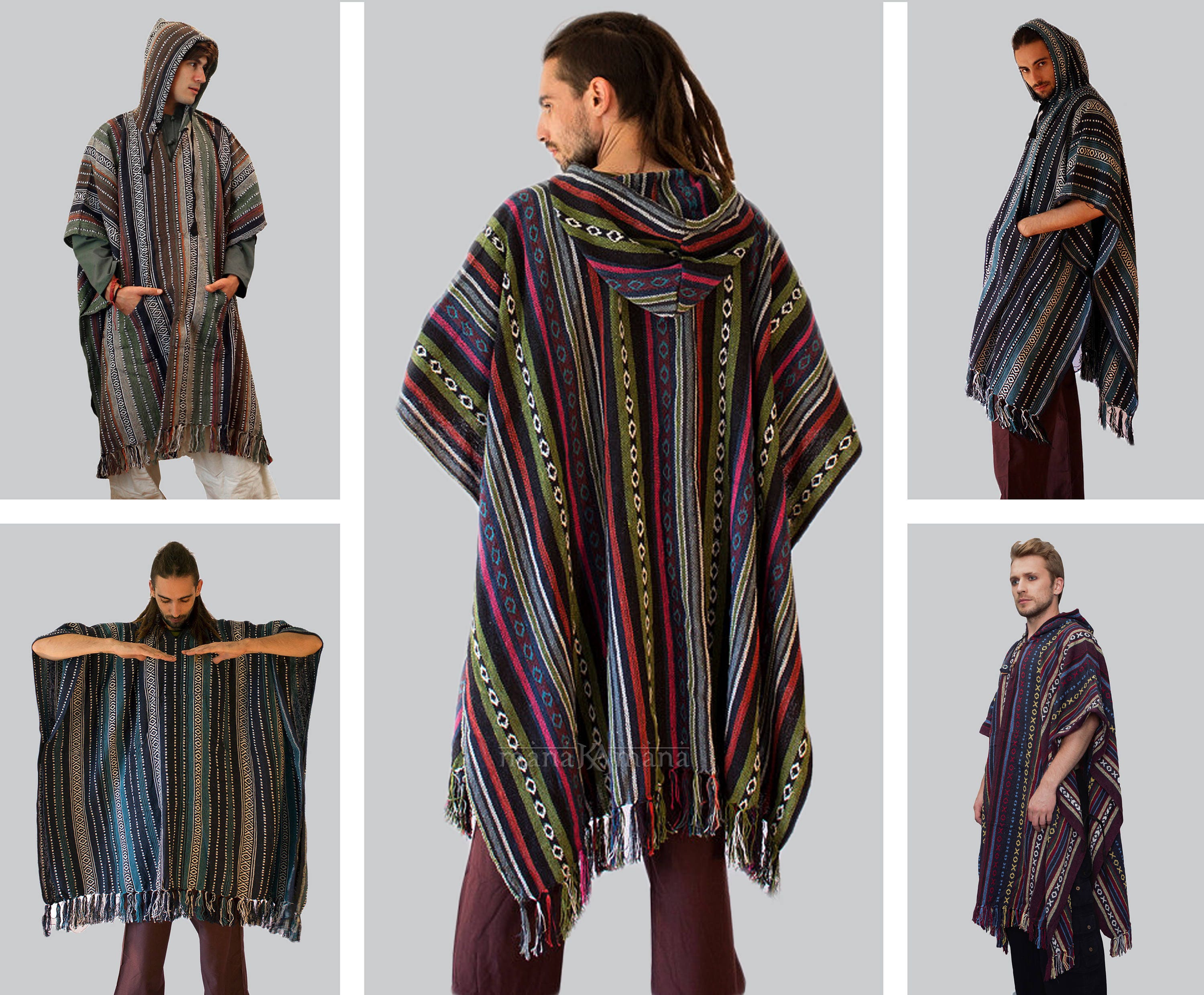 marble be impressed Suburb Long Poncho Mens Hippie Woven Poncho With Hood Pure Cotton - Etsy