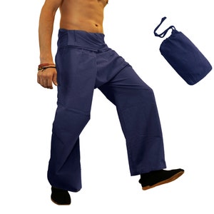 Thai Fisherman Pants Yoga Pants Plain Color Men / Women Thai wrap pants Dark Navy