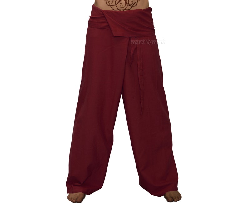 Thai Fisherman Pants Yoga Pants Plain Color Men / Women Thai wrap pants Maroon