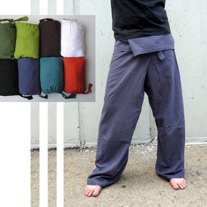 Thai Fisherman Pants Yoga Pants Plain Color Men / Women Thai wrap pants Gray Blue