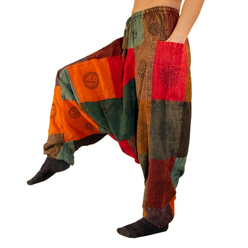 Patchwork Harem Pants With Pockets Boho Hippie Cotton Pants Etsy