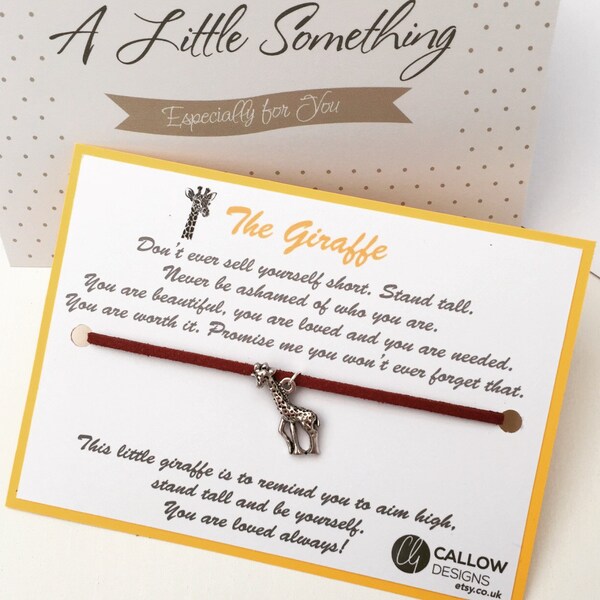 The Giraffe Greetings Card and Charm Bracelet Meaning Quote Yellow Brown Silver Friendship Callow Designs Stand Tall You Are Loved