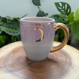 Starry Gold Moon Mug in Light Purple Ombre