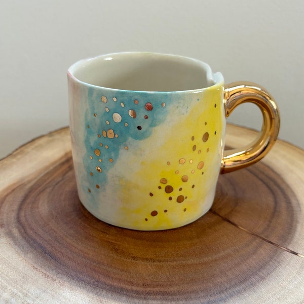 Flawed- Gold Speckled Rainbow Coffee Mug- READ ITEM DESCRIPTION