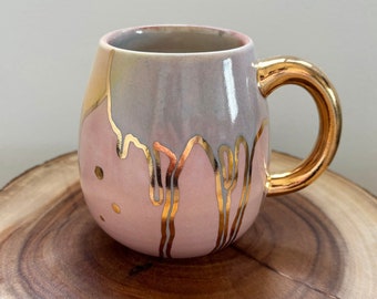 Pink Drippy Rainbow Gold Mug