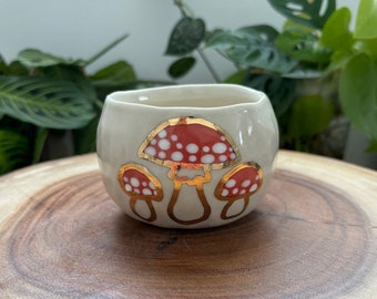 Mushroom Tea Cup with Gold Accents