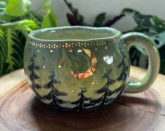 Forest Moon Mug with Gold Stars