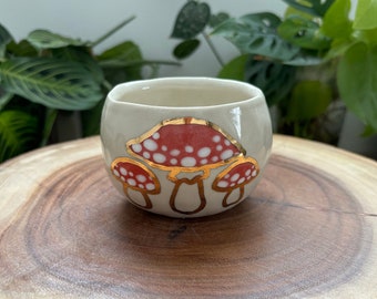 Mushroom Tea Cup with Gold Accents