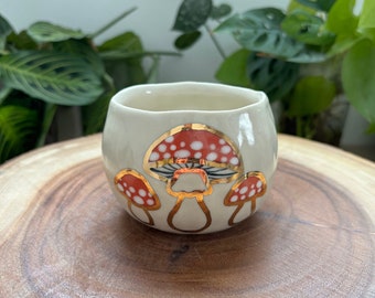 Mushroom Tea Cup with Gold Accents