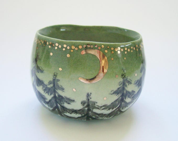 Hand Painted Forest Moon Yunomi Cup in Green Ombre