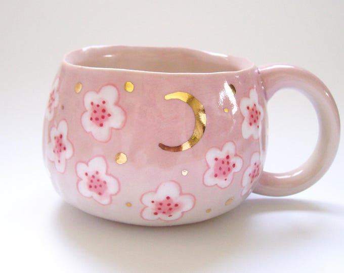 Slightly Flawed- Cherry Blossoms Moon Mug- READ ITEM DESCRIPTION