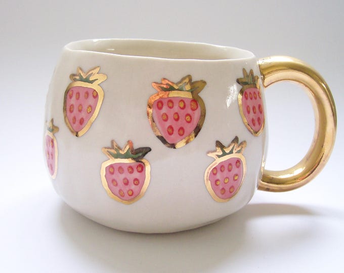 Pink Strawberry Mug with Gold