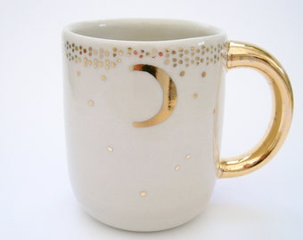 SLIGHTLY FLAWED- Starry Gold Moon Mug in Creamy White
