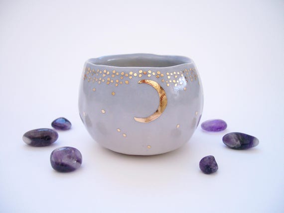Starry Gold Moon Yunomi Tea Cup in Lavender Ombre