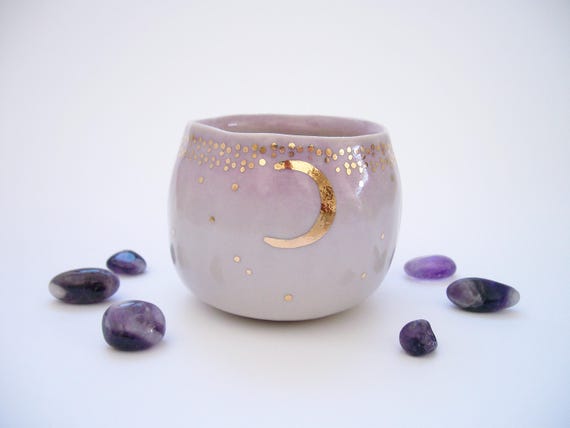 Starry Gold Moon Yunomi Cup in Light Purple Ombre