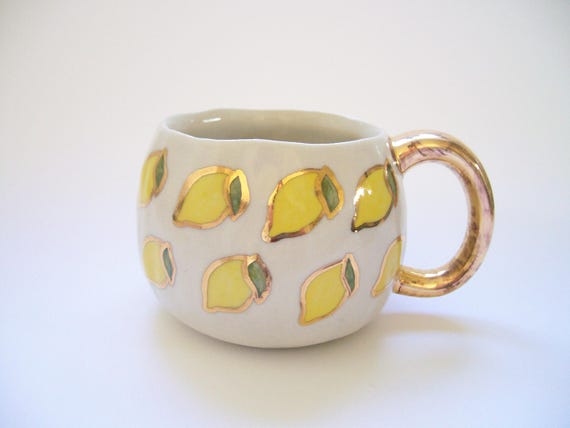 Flawed- Lemon Mug with Gold- READ ITEM DESCRIPTION