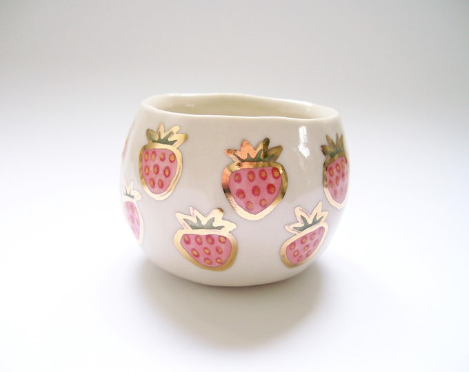 Pink Strawberry Cup with Gold