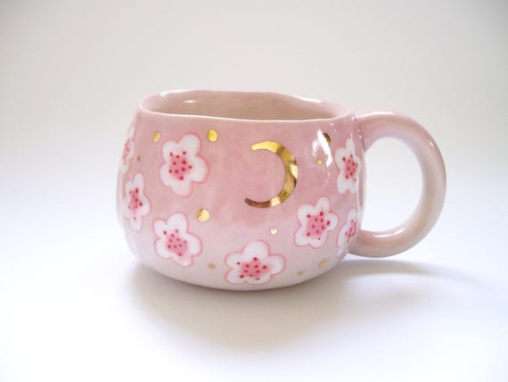 Slightly Flawed- Cherry Blossoms Moon Mug- READ ITEM DESCRIPTION