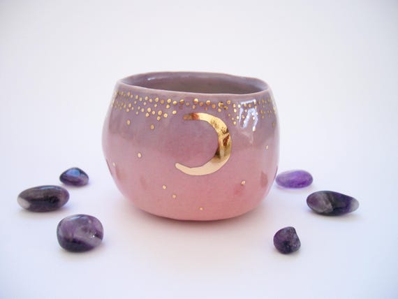Starry Gold Moon Yunomi Cup in Pink and Purple Ombre