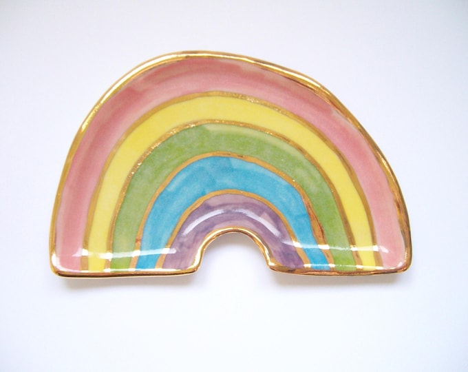 Rainbow Trinket Dish with Gold