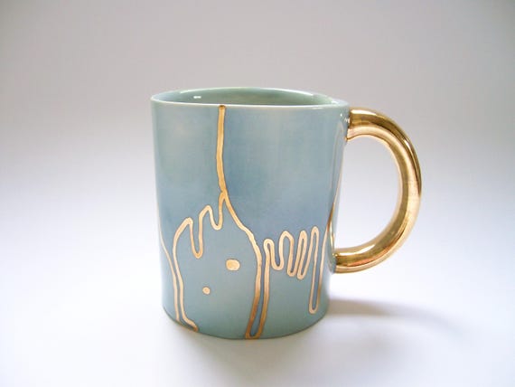 Blue Drippy Gold Mug