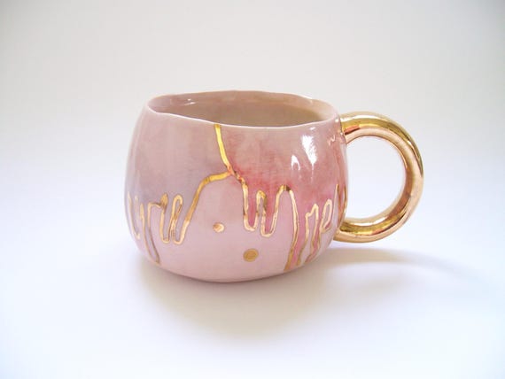 Pink Drippy Rainbow Gold Mug