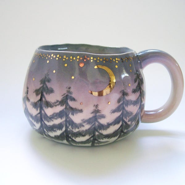 Flawed- Forest Moon Mug in Purple Ombre- READ ITEM DESCRIPTION