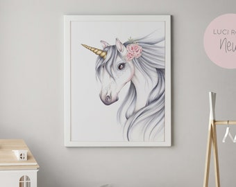 Personalised Wall Art Unicorn Nursery and Bedroom Art Unicorn Girls Print Horse Unicorn theme bedroom wall art Family Print