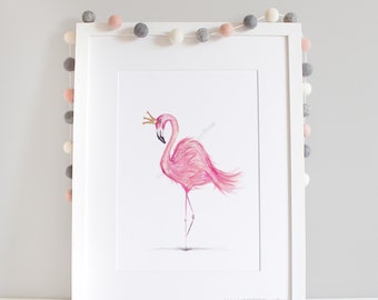 Funky Watercolour Flamingo Print Personalised Family Print Wall Art, Home Decor