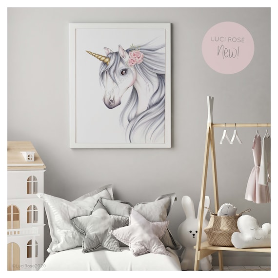 Personalised Wall Art Unicorn Nursery and Bedroom Art Unicorn Girls Print  Horse Unicorn theme bedroom wall art Family Print