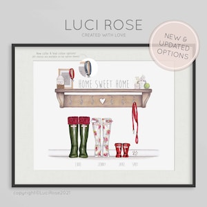 FAMILY WELLINGTON BOOT PRINT Family Print Personalised Family Print A4 UNFRAMED
Beautiful Family Print of artists original work, personalised to your request. The perfect gift or finishing touch for your own home which can include all the family