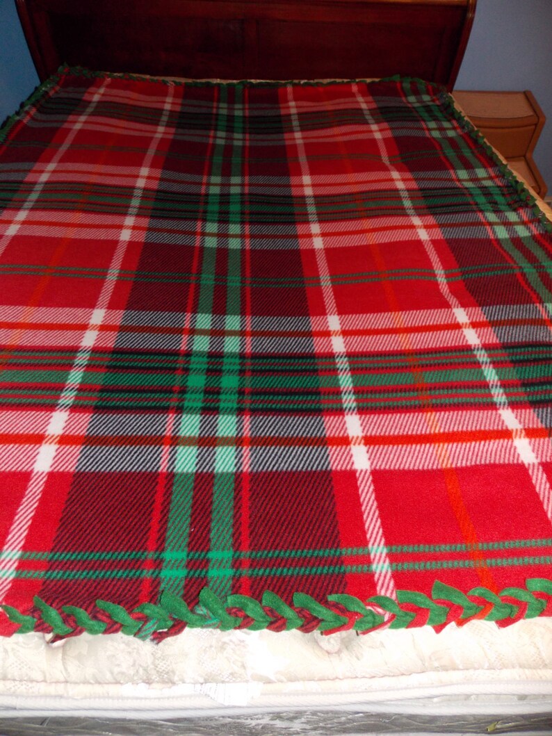Double Layer Christmas Plaid Fleece Blanket with Braided Edges Etsy