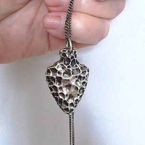 Vintage Arrowhead Necklace, Cast Sterling Silver, Amulet Pendant