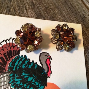 Vintage Yellow Rhinestone Earrings, Holiday Jewelry, Mid-Century Clip-on earrings