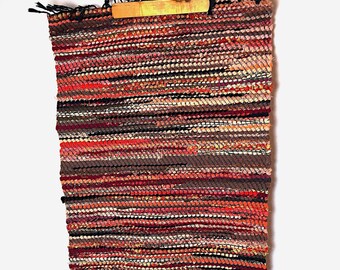 Vintage Rag Rug, handloomed OOAK recycled fabric, Farmhouse Kitchen