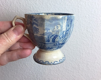 Vintage Teacup, English demi tasse Cup, Antique Blue Transferware