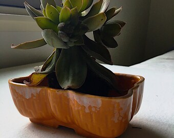 Vintage Orange Drip Ware Ceramic Planter, 1950's Indoor planter